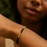 14K Yellow Gold And Onyx Pallina Bead Bracelet (3.00 mm) thumbnail 3