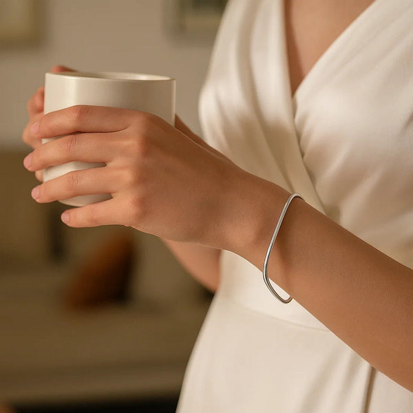 Sterling Silver Rhodium Plated Square Slip On Bangle (3.00 mm)