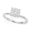 14K white gold ring with one cushion diamond in a solitaire setting