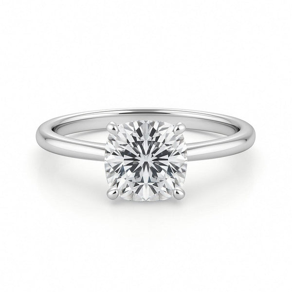2 Carat Cushion Lab Grown IGI G/VS1 Diamond Solitaire Ring in 14K White Gold