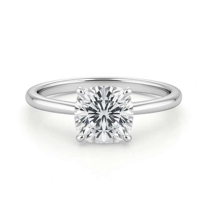 2 Carat Cushion Lab Grown IGI G/VS1 Diamond Solitaire Ring in 14K White Gold