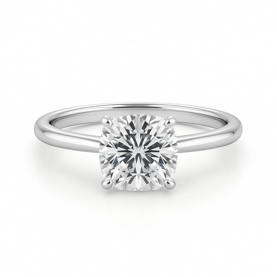 2 Carat Cushion Lab Grown IGI G/VS1 Diamond Solitaire Ring in 14K White Gold