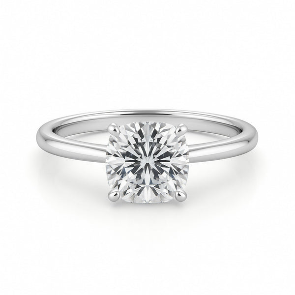 2 Carat Cushion Lab Grown IGI G/VS1 Diamond Solitaire Ring in 14K White Gold