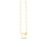 14k Yellow Gold Heart Element Paperclip Necklace thumbnail 3