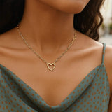 14k Yellow Gold Heart Element Paperclip Necklace thumbnail 4