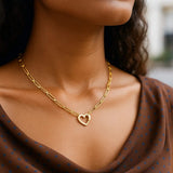 14k Yellow Gold Heart Element Paperclip Necklace thumbnail 5