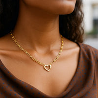 14k Yellow Gold Heart Element Paperclip Necklace