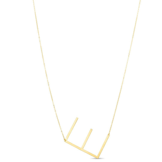 14K yellow gold Yours Truly large initial E letter pendant necklace