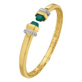 14K yellow gold Art Deco pyramid cuff bangle with green finish, 10.70 mm wide
