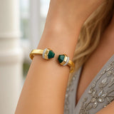 14K Yellow Gold Green Pyramid Art Deco Cuff Bangle (10.70 mm) thumbnail 4