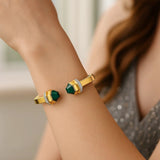 14K Yellow Gold Green Pyramid Art Deco Cuff Bangle (10.70 mm) thumbnail 5
