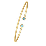 14K Yellow Gold Blue Topaz Open Cuff Bangle (2.00 mm) thumbnail 1