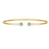 14K Yellow Gold Blue Topaz Open Cuff Bangle (2.00 mm) thumbnail 2