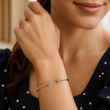 14K Yellow Gold Blue Topaz Open Cuff Bangle (2.00 mm) thumbnail 3