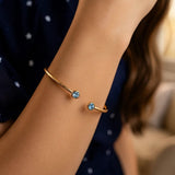 14K Yellow Gold Blue Topaz Open Cuff Bangle (2.00 mm) thumbnail 6