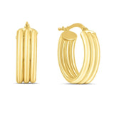 14K yellow gold triple row hoop earrings with oval openwork pattern thumbnail 1