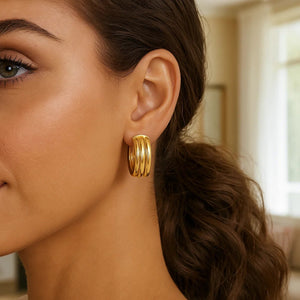 14K Yellow Gold Triple Row Oval Hoop Earrings (17.00 mm)