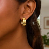14K Yellow Gold Triple Row Oval Hoop Earrings (17.00 mm) thumbnail 3