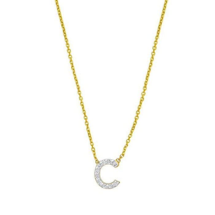 14K Yellow Gold Mini Diamond C Initial Pendant Necklace