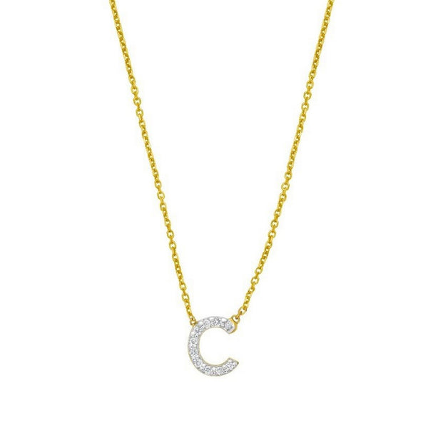 14K Yellow Gold Mini Diamond C Initial Pendant Necklace