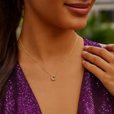 14K Yellow Gold Mini Diamond C Initial Pendant Necklace thumbnail 5