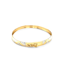 Load image into Gallery viewer, 10k Two-Tone Gold Textured Zigzag Style Bangle (6.00 mm)