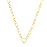 10K yellow gold heart pendant necklace on a Figaro chain thumbnail 1