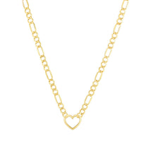 10K Yellow Gold Figaro Chain Heart Necklace