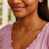 10K Yellow Gold Figaro Chain Heart Necklace thumbnail 3