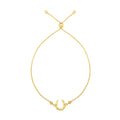 14K yellow gold adjustable horseshoe draw string bracelet on fine chain