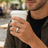 Sterling Silver Rhodium Plated Sculpted Domed Ring