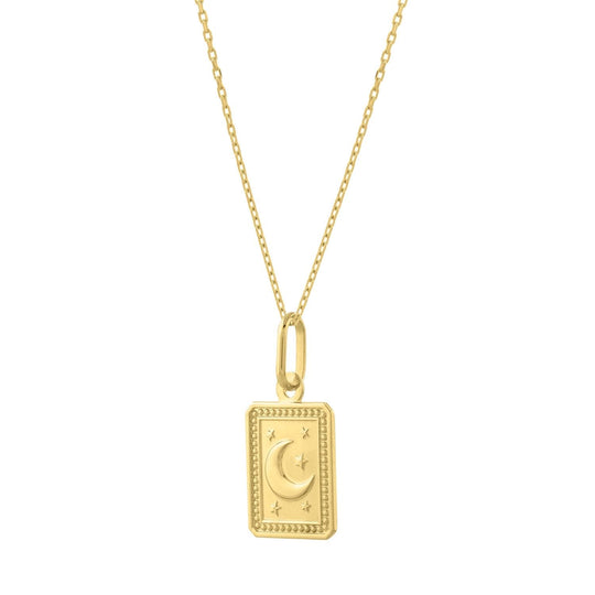 14K yellow gold moon and stars necklace with polished pendant