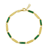 14K Yellow Gold Malachite Rectangle Links Bracelet (3.50 mm) thumbnail 1