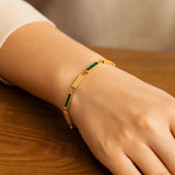 14K Yellow Gold Malachite Rectangle Links Bracelet (3.50 mm) thumbnail 4