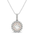 14K rose gold pendant with round diamond stones in a halo setting