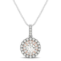 Round Shape Halo Diamond Pendant in 14k White and Rose Gold (1/2 cttw)