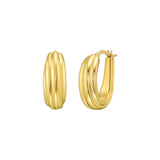 14K Yellow Gold Ribbed Hoop Earrings thumbnail 1