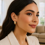 14K Yellow Gold Ribbed Hoop Earrings thumbnail 2