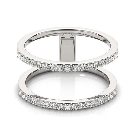 14K white gold dual band ring with round diamond stones