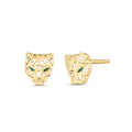 14K yellow gold panther head stud earrings with sculpted double-cat design