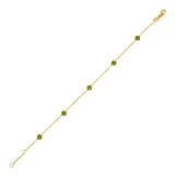14K yellow gold station bracelet with round peridot stones in bezel settings thumbnail 1