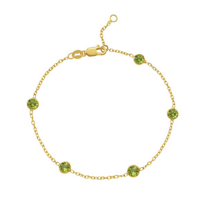 14K Yellow Gold Peridot Station Bracelet
