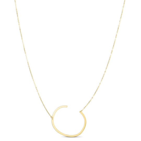 14K yellow gold large initial C pendant necklace with integrated bail