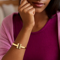 14k Yellow Gold High Polish Bar Cuff Bangle (6.00 mm)