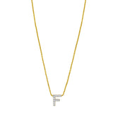 14K yellow gold F initial pendant necklace with diamond accents thumbnail 1