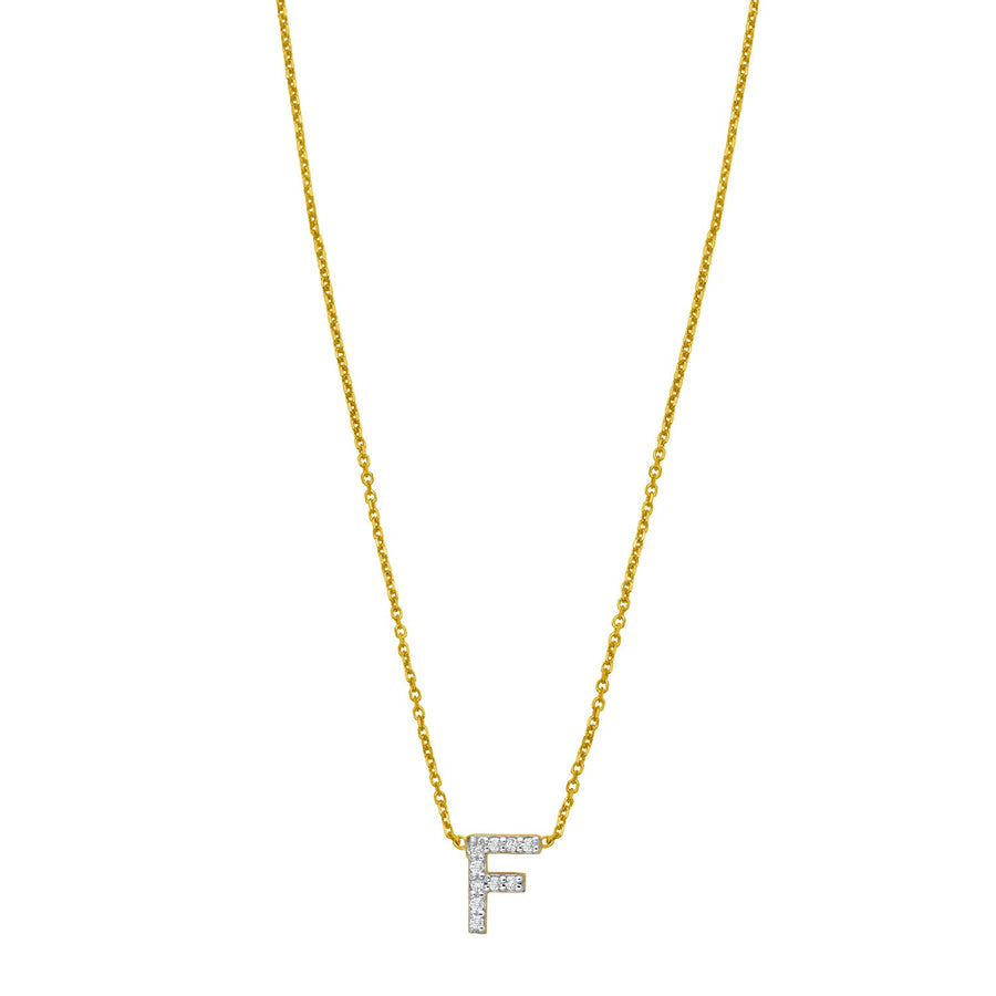 14K Yellow Gold Mini Diamond F Initial Pendant Necklace