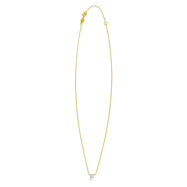 14K Yellow Gold Mini Diamond F Initial Pendant Necklace