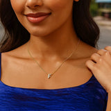 14K Yellow Gold Mini Diamond F Initial Pendant Necklace thumbnail 4