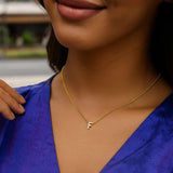 14K Yellow Gold Mini Diamond F Initial Pendant Necklace thumbnail 5