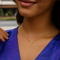 14K Yellow Gold Mini Diamond F Initial Pendant Necklace